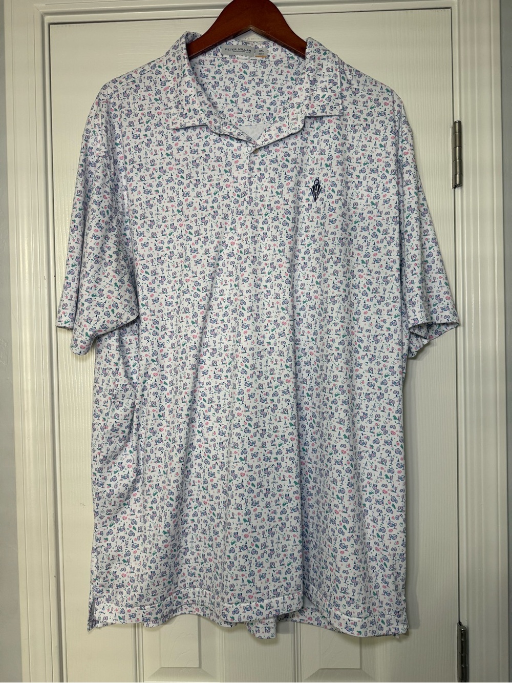 Peter Millar Featherweight Sangria Season Drinks Print White Golf Polo XXL